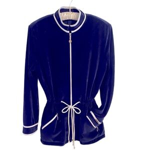 St. John Sport Velour Navy/White Jacket With Cinched Waist Size M